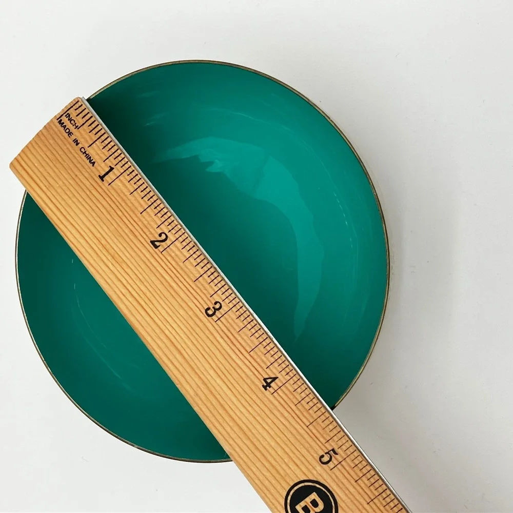 Vintage Decorative Brass Bowl 5in Teal Enamel Interior Textured Floral Gold
